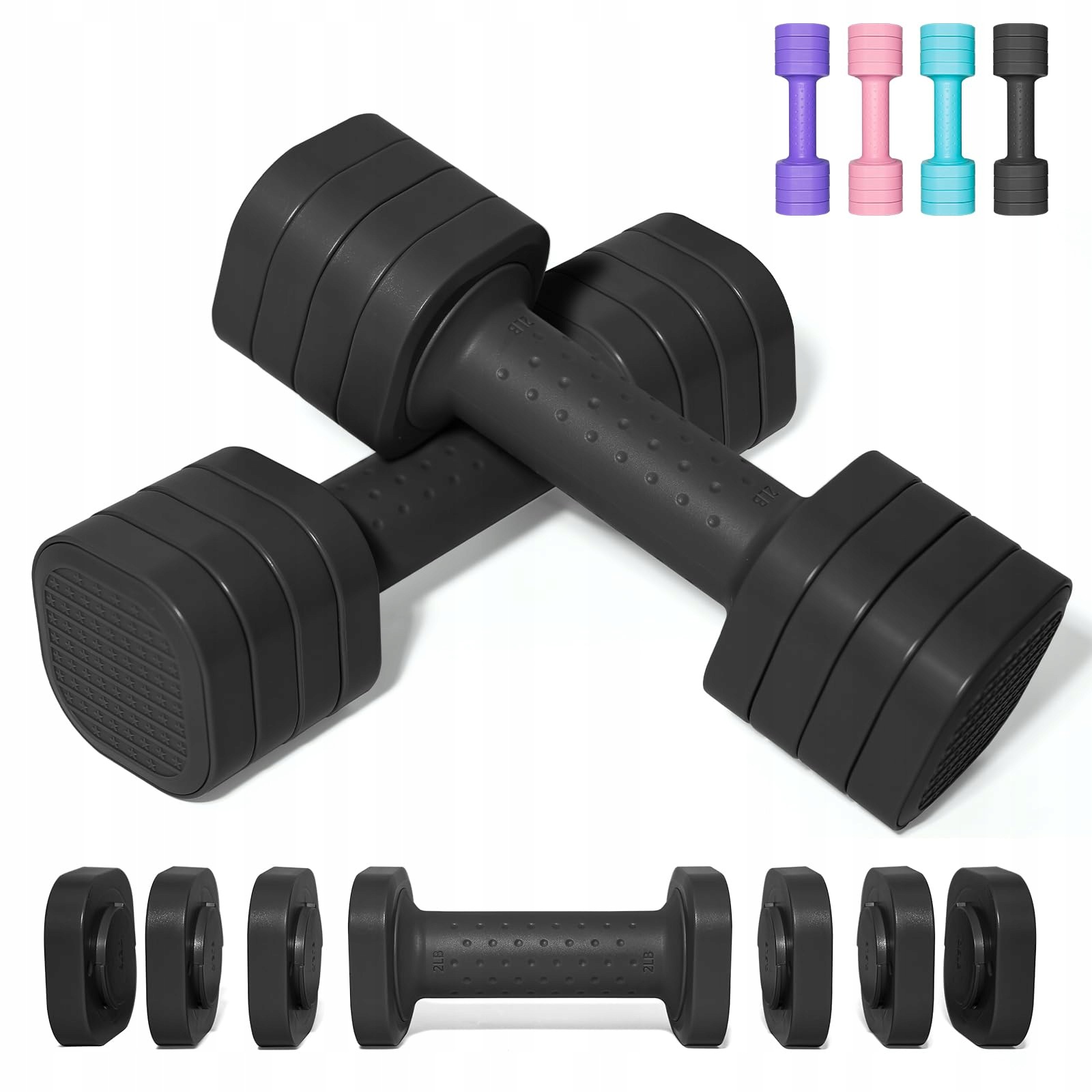 Passer Zestaw Hantli Regulowanych 4w1 Para 4,54 kg Kwadratowe Chwyt Tpu