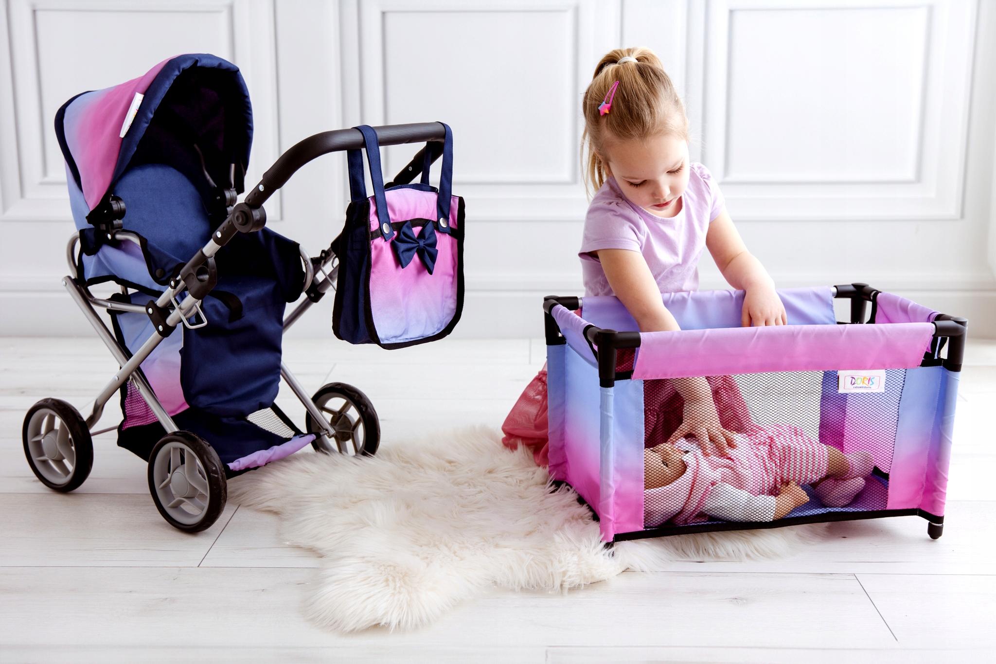 Wózek dla lalek 3w1 GONDOLA + SPACERÓWKA pościel torba przewijak dla lali Rodzaj zestaw 3 w 1