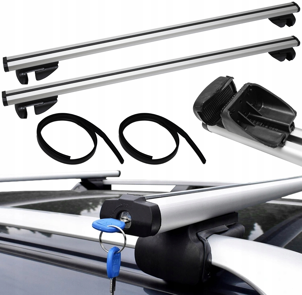 BAGAŻNIK DACHOWY NA RELINGI BELKI OTWARTE UNIWERSALNY ALUMINIOWY 123 CM KPL