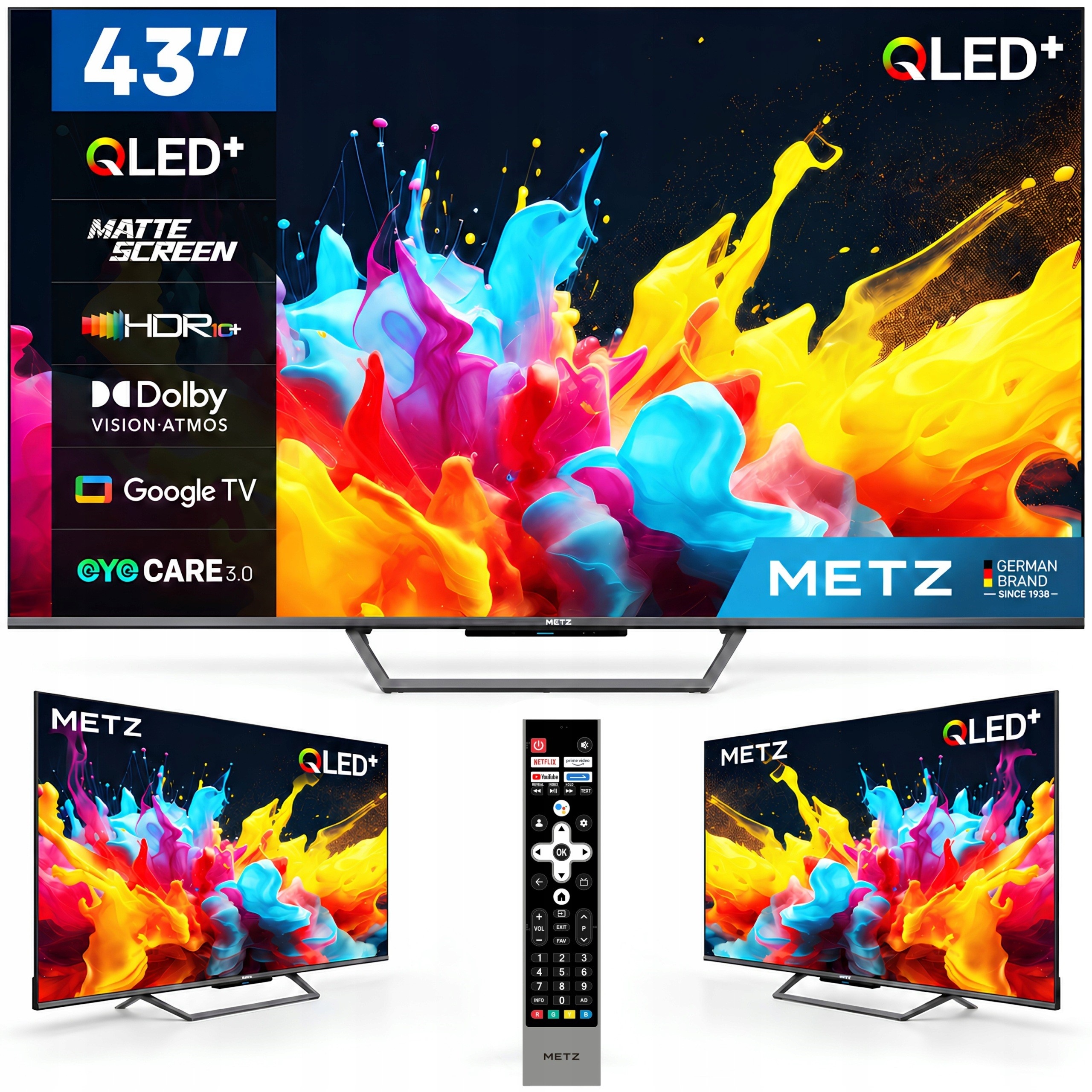 Telewizor Qled Smart Tv 43 Metz 43MQE7600Z Google Tv 4K Hdr WiFi Bezramkowy