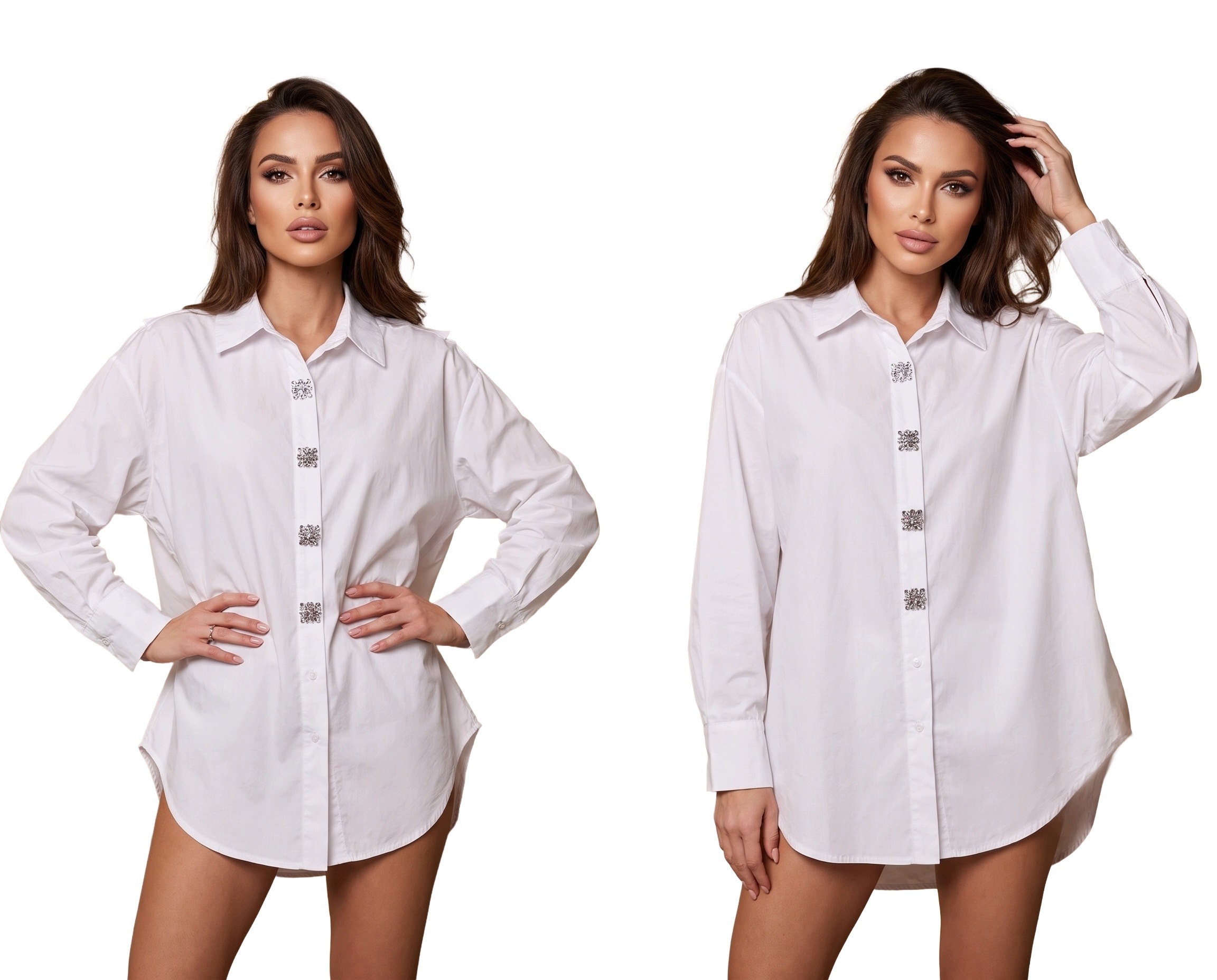 Elegantní Košile Dámská Halenka Oversize Návštěvnická Knoflíky Premium Bílá
