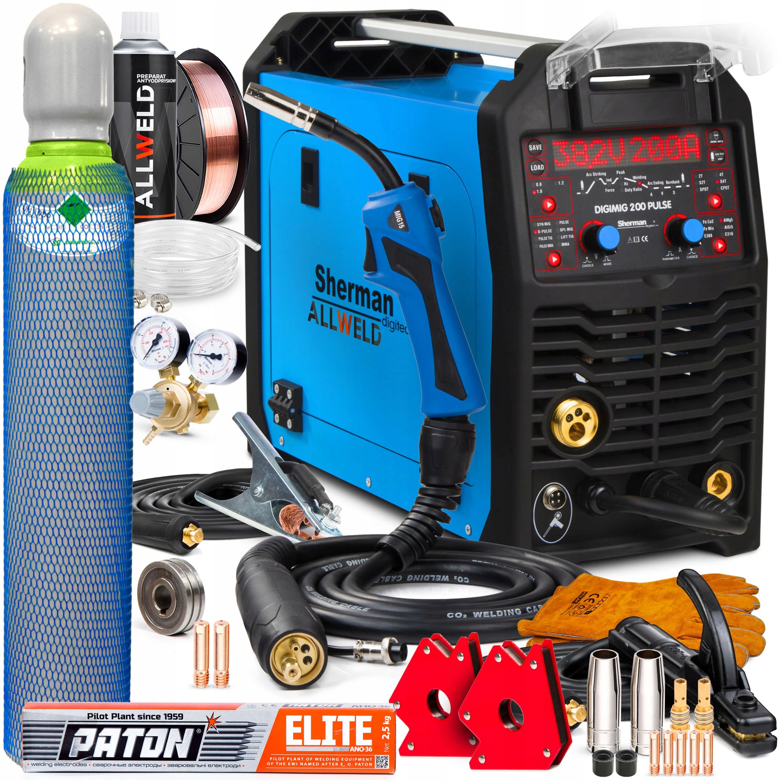 Poloautomatický Svařovací Stroj Sherman Digimig 200 Pulse Mig Mma Tig 230V 200A Alu