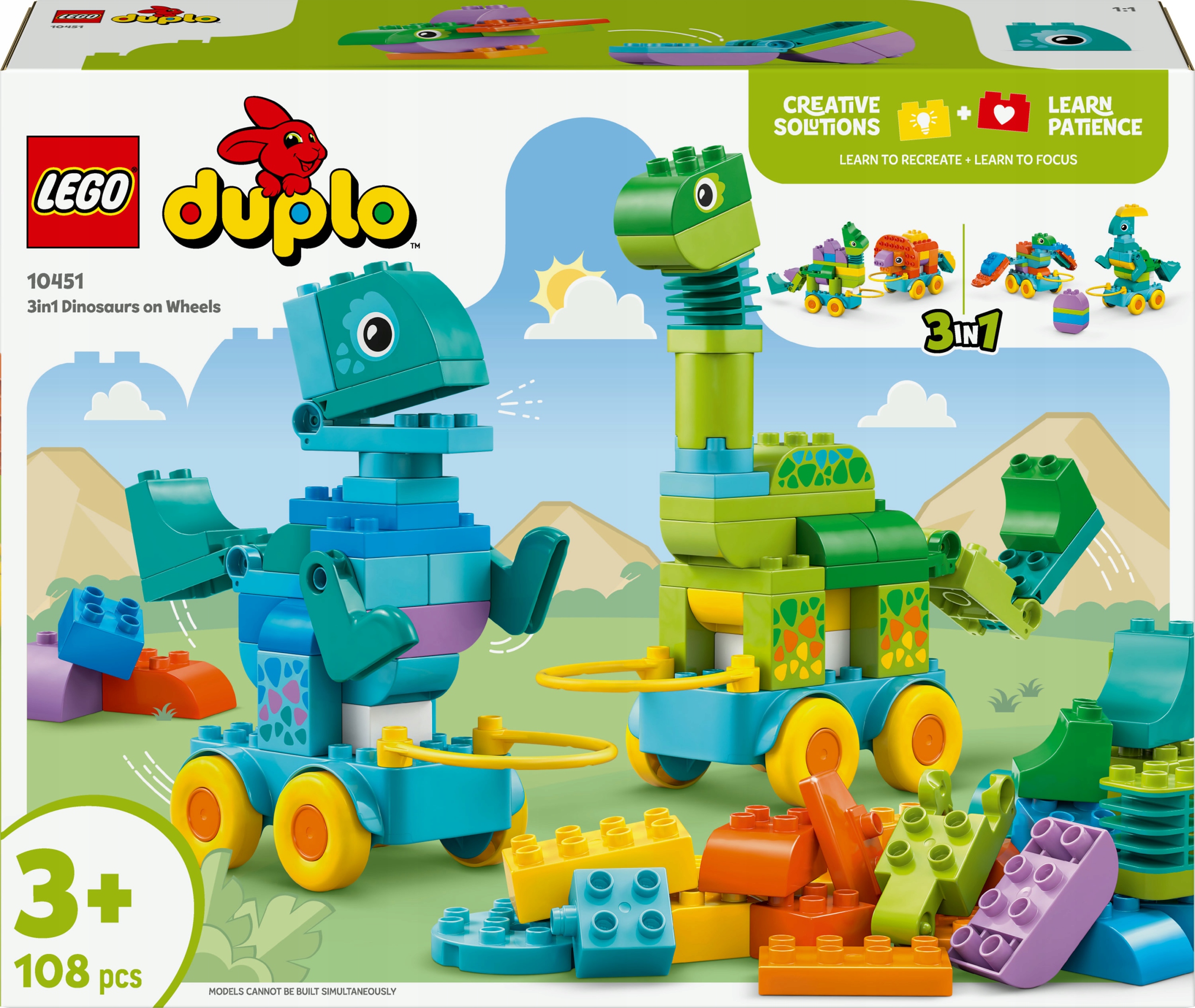 Lego Duplo Town 3 w 1 Dinozaury na kółkach 10451