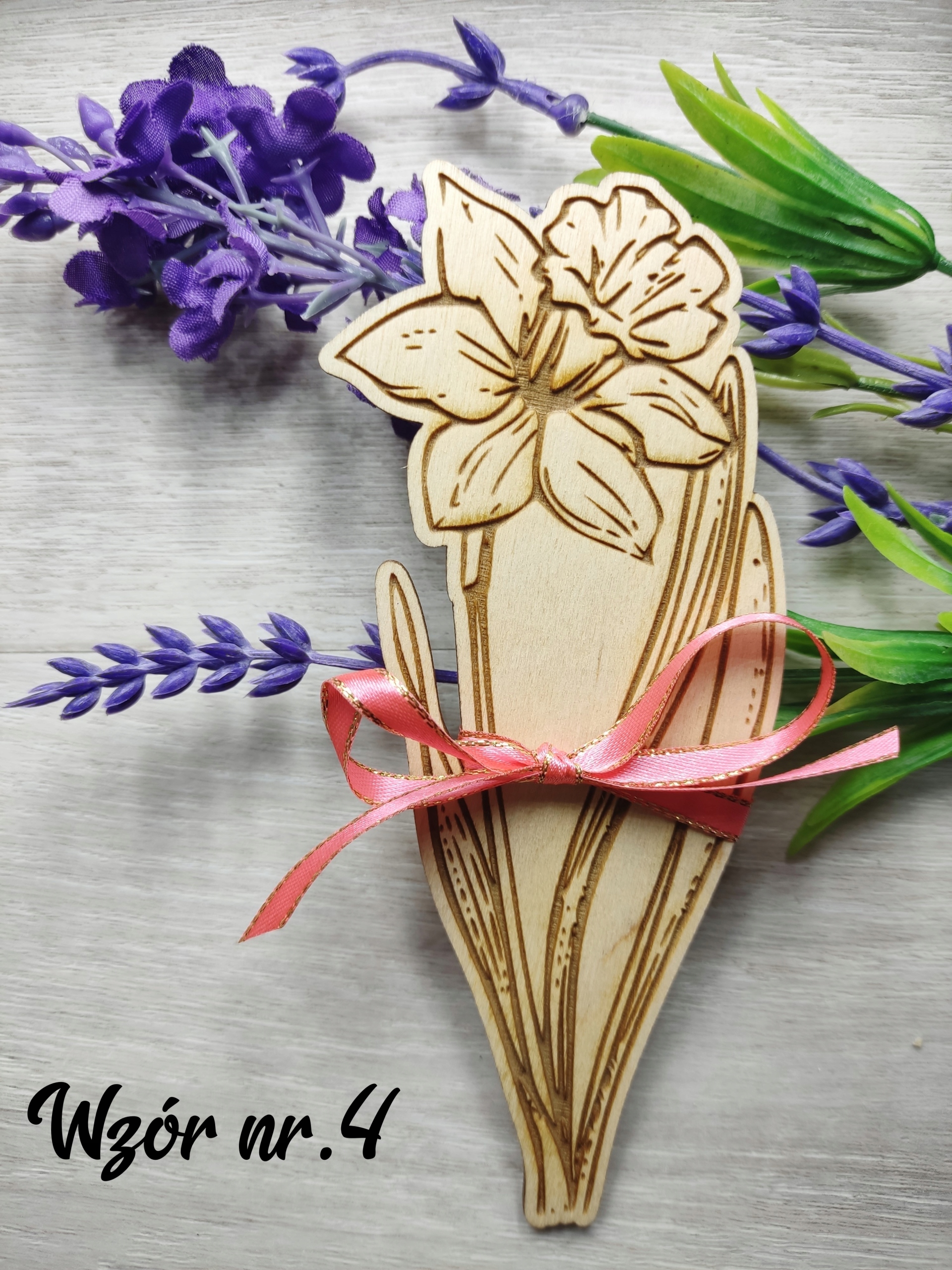 DREWNIANE KWIATY prezent Dzień Babci Dziadka Informacje dodatkowe z grawerem