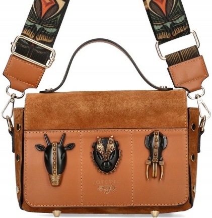 Ego kabelka přes rameno přírodní kůže hnědá semiš aztécká zvířata