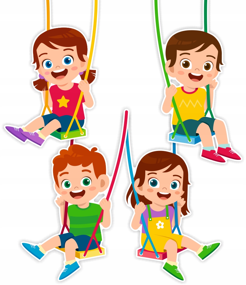 Dekoracja na okna wiosenna letnia DZIECI NA HUŚTAWKACH dwustronne duże 4szt