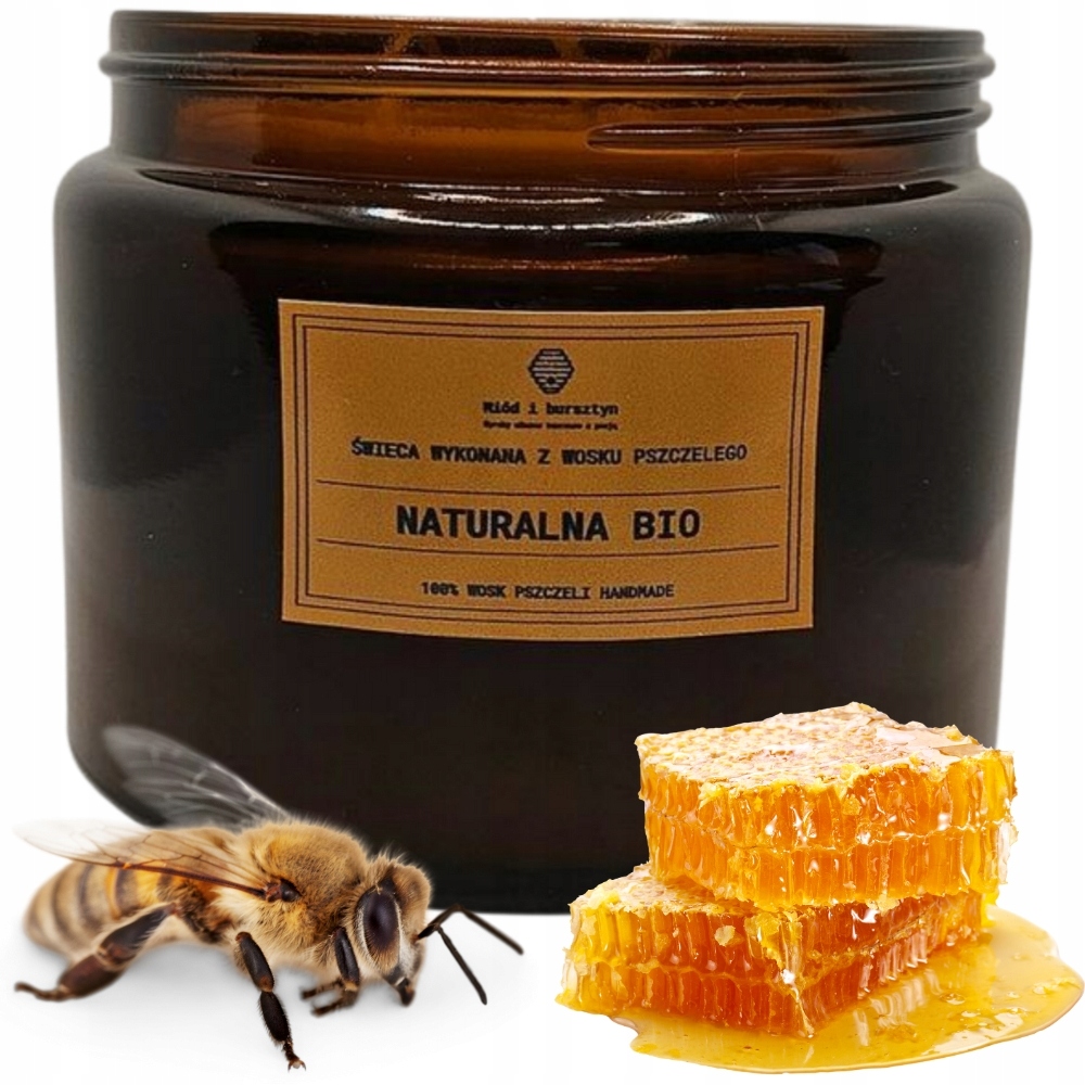 Svíčka Naturalna Bio ve velké nádobě z včelího vosku Medová vůně 500 ml