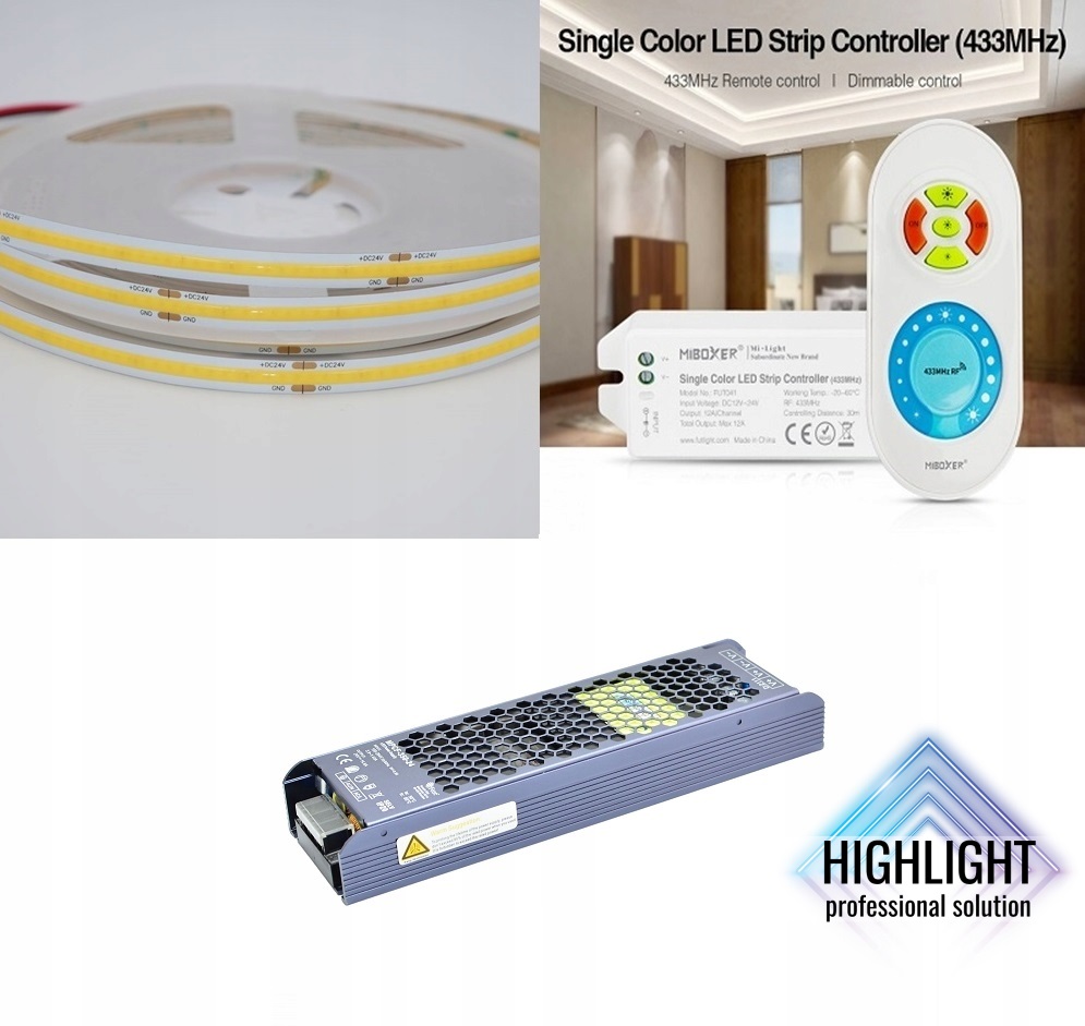 Zestaw 15m oświetlenie sufit Cob 528chips 15W 24V barwa do wyboru