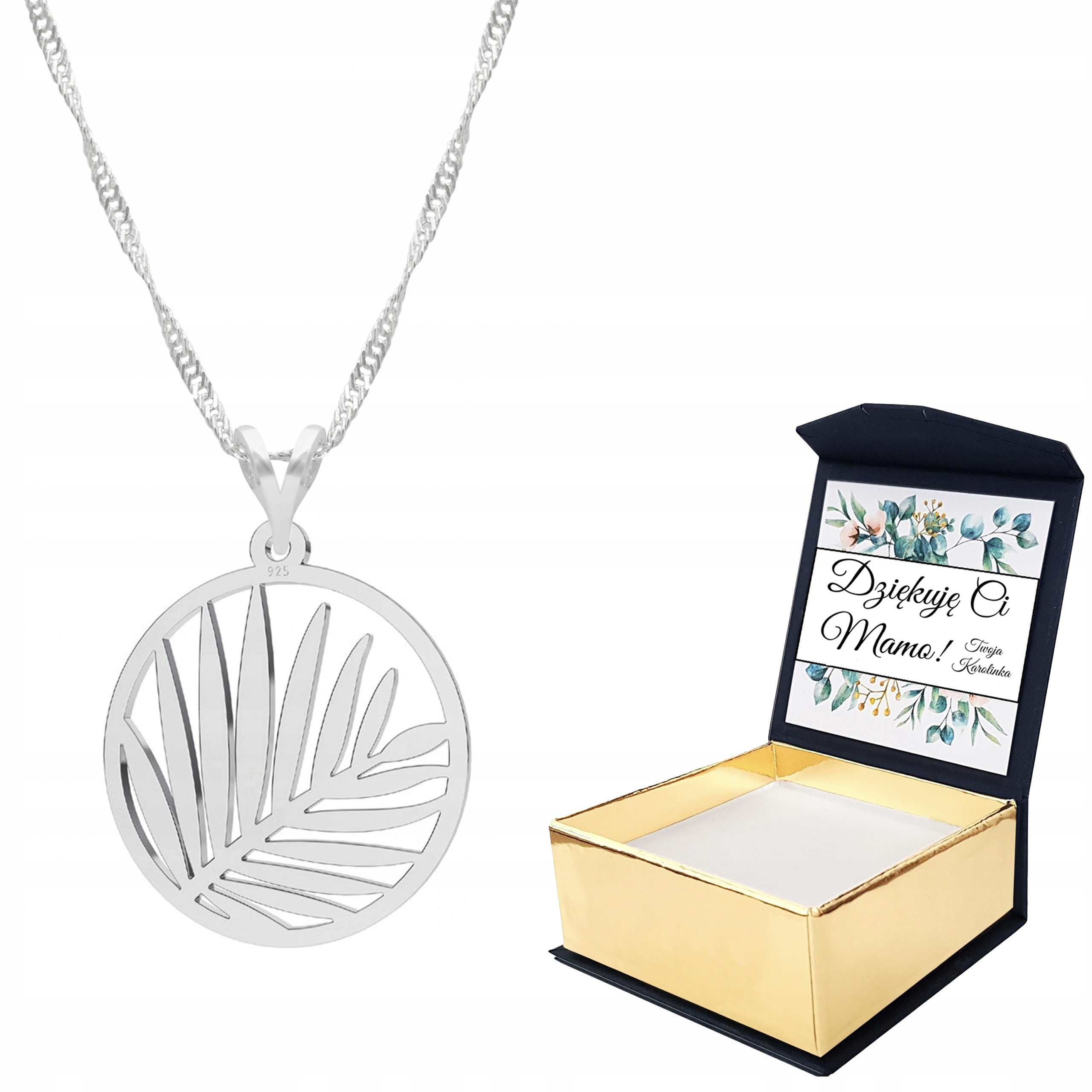 Stříbrný náhrdelník List Palmový list Vlastní Potisk