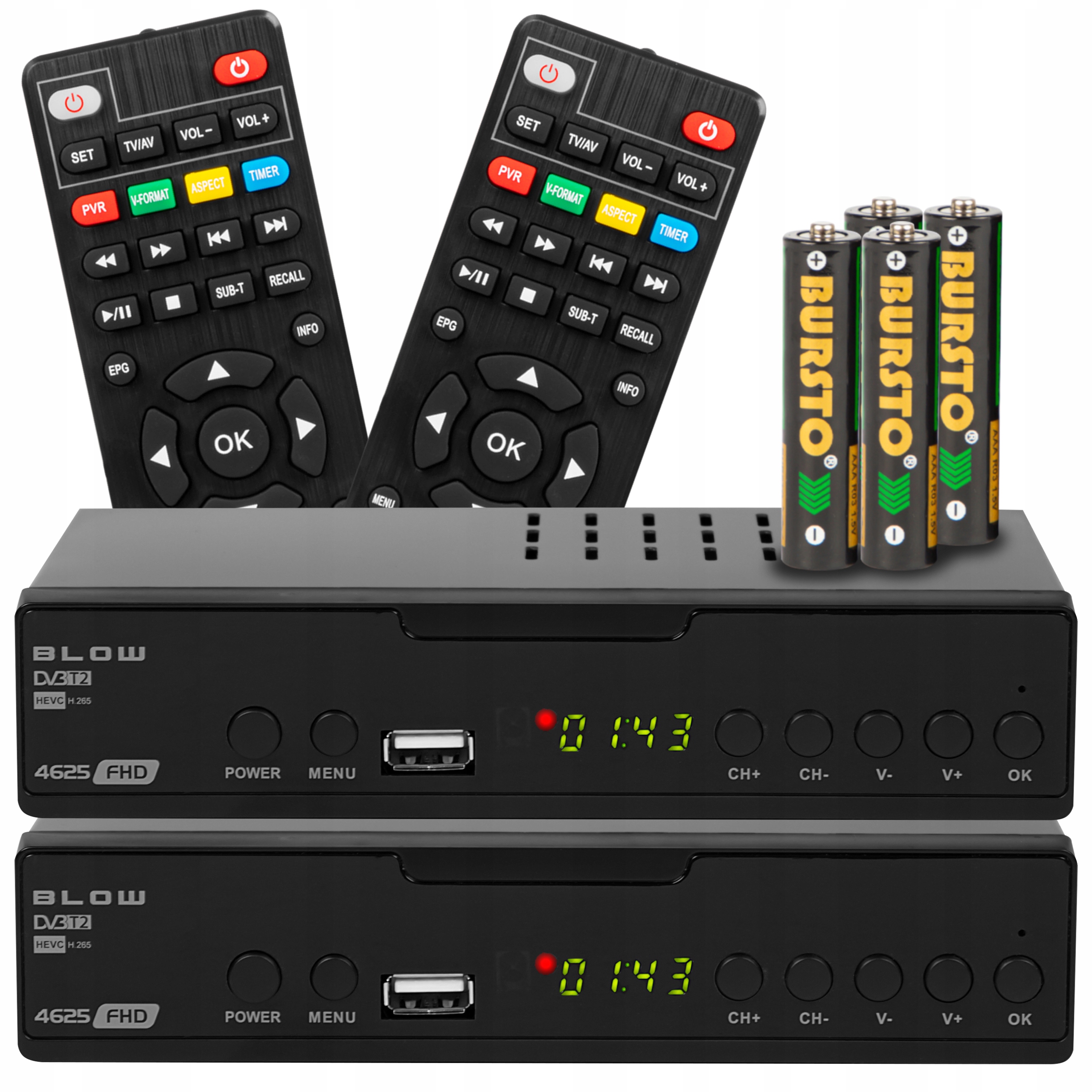 2x Tuner Pozemní Tv Dekodér DVB-T2 H.265 Hevc Fhd Usb Hdmi Pilot Baterie