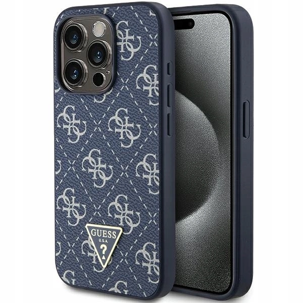 Pouzdro Guess 4G Triangle Metal Logo case kryt pro iPhone 15 Pro modré