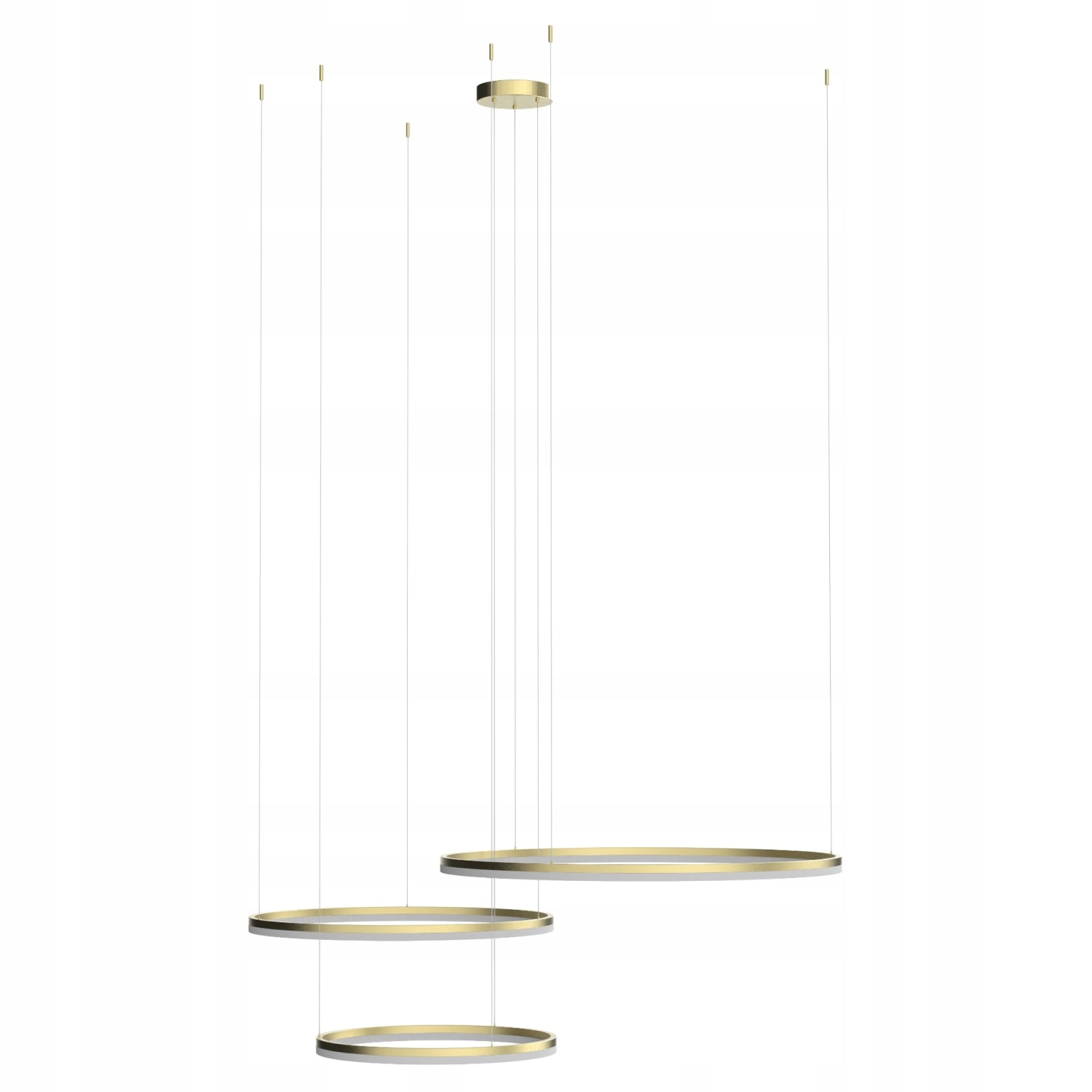 Mosazná závěsná lampa zakončená třemi kruhy s regulací barvy Halo dálkový ovladač