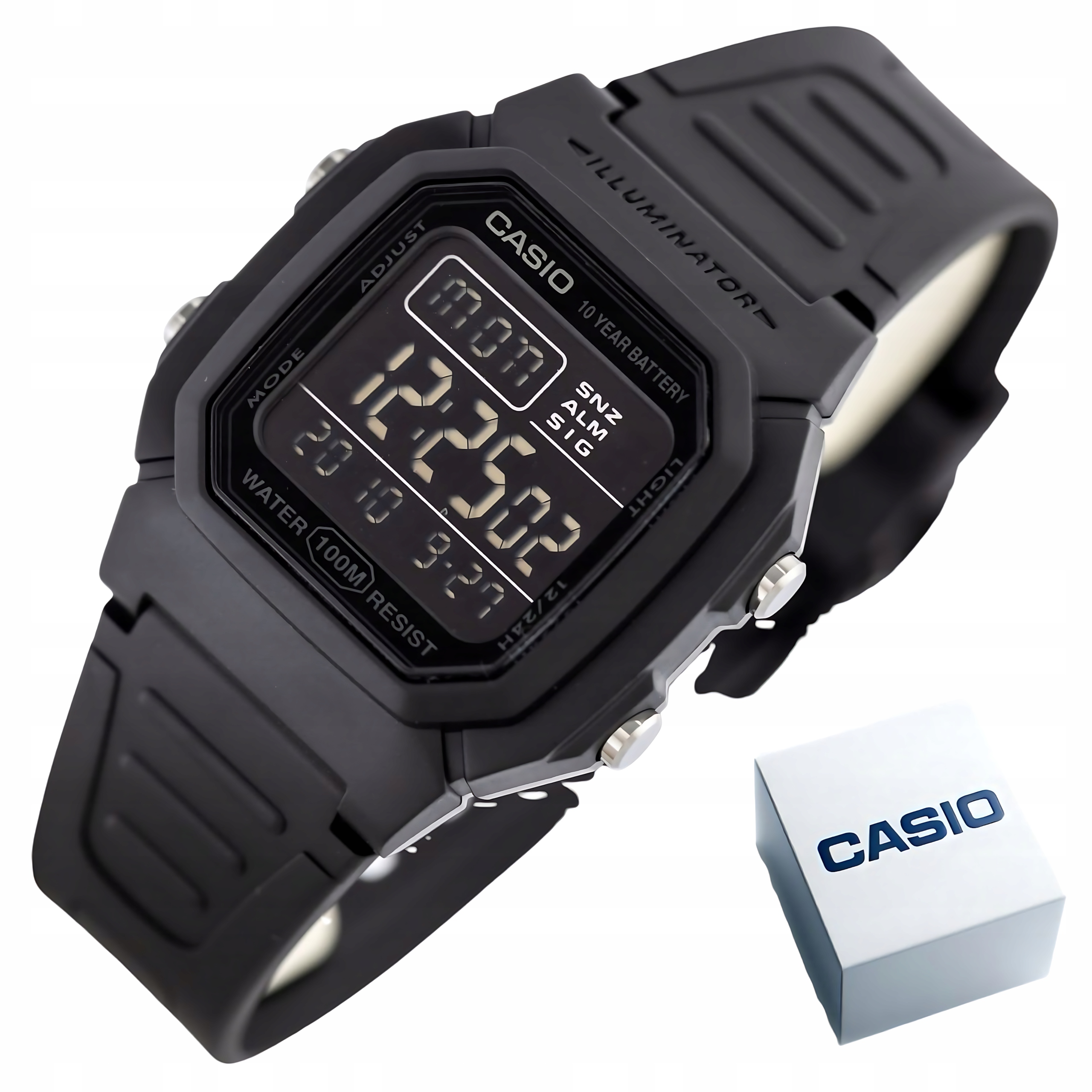 Pánské Hodinky Casio W-800H-1BVES Plavání Vodotěsné WR100 Stopky Alarm