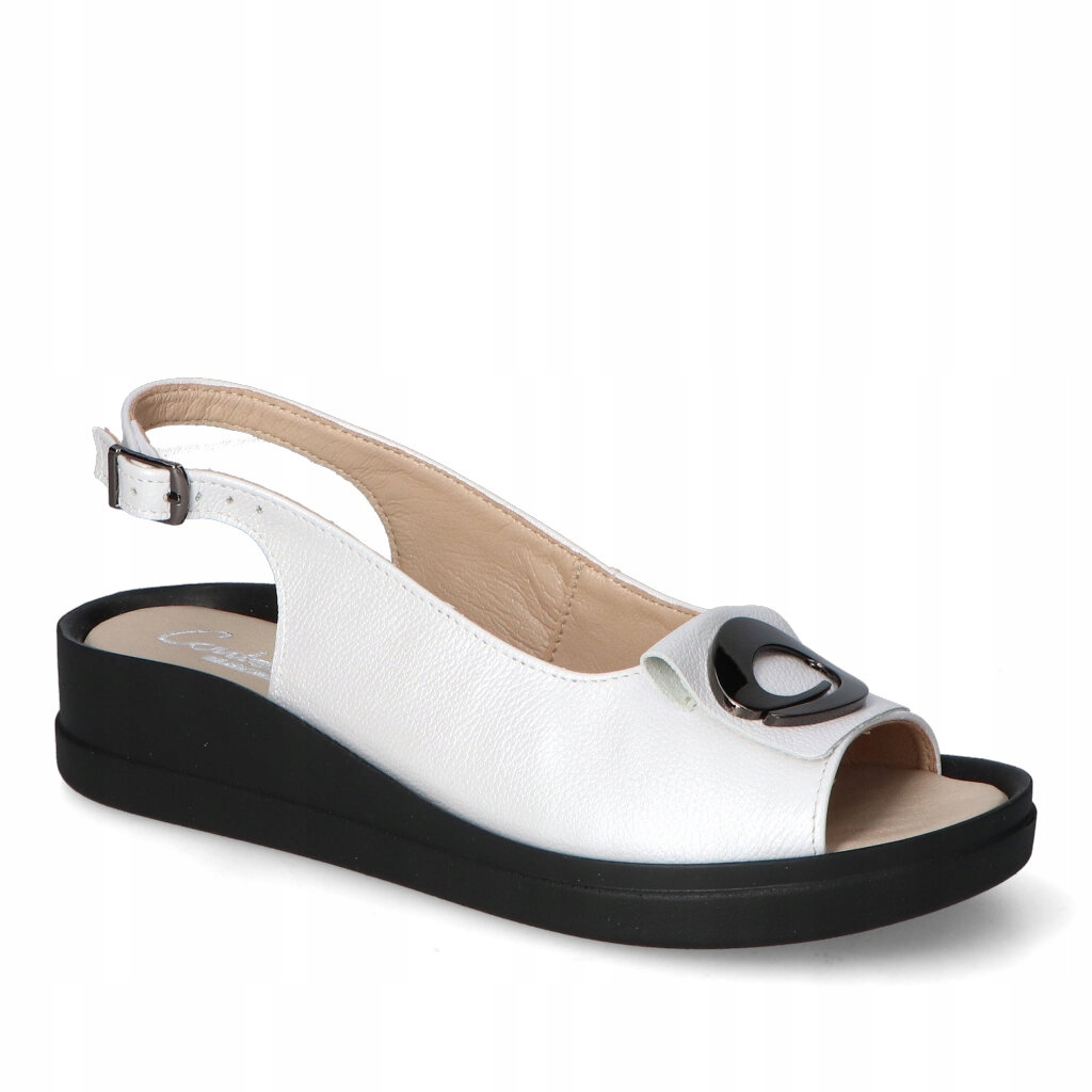 Elegantní dámské sandály Contes Bílá perla kožené s ozdobou 36