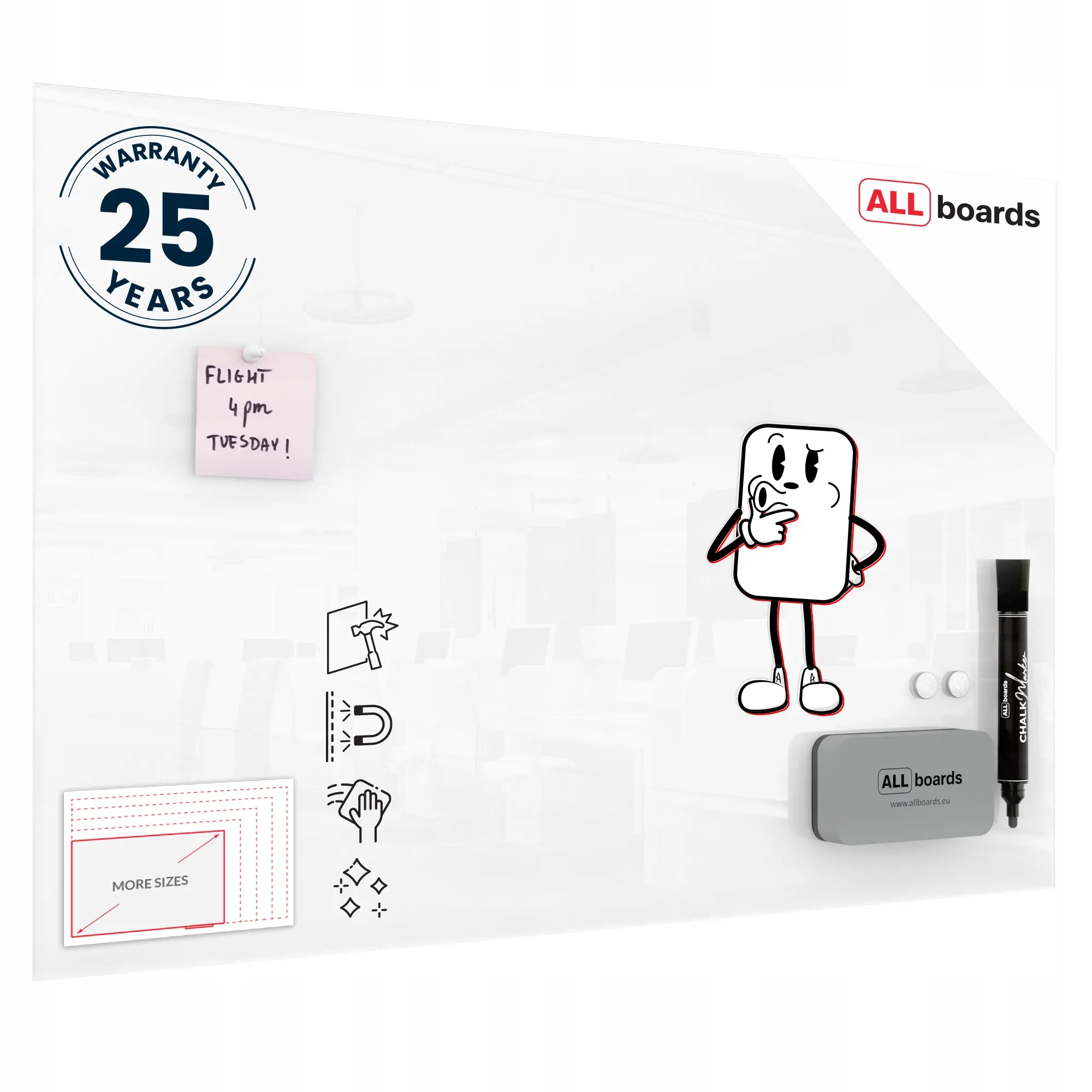 Tablica szklana magnetyczna 90x60 cm Biała