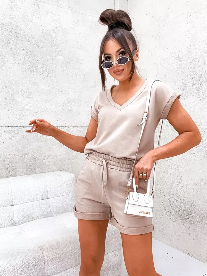 Komplet Halenka A Šortky VE87 Béžová L (40)