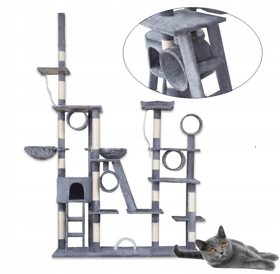 Drapak dla kota XXL 255cm koci plac zabaw sizał plusz z domkiem