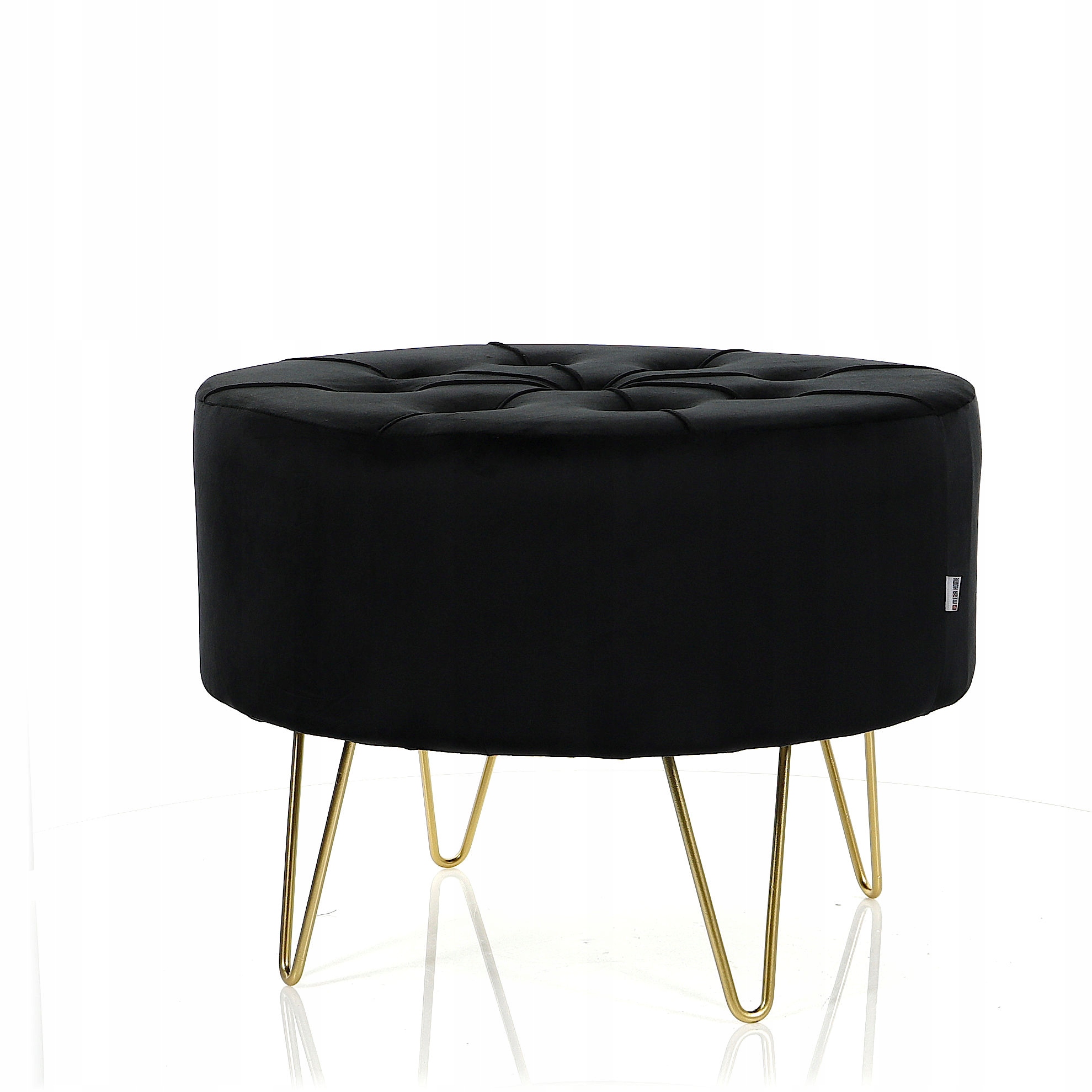 Pufa Welurowa Złota Czarna Welur podnóżek 43cm Kolor obicia czarny