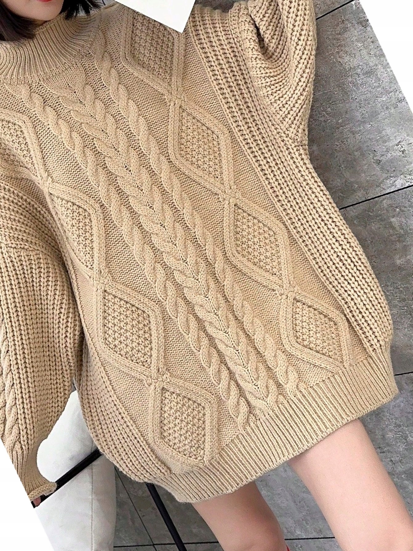 Dámský svetr Oversize se stojáčkem na každý den, béžový, velikost M 38