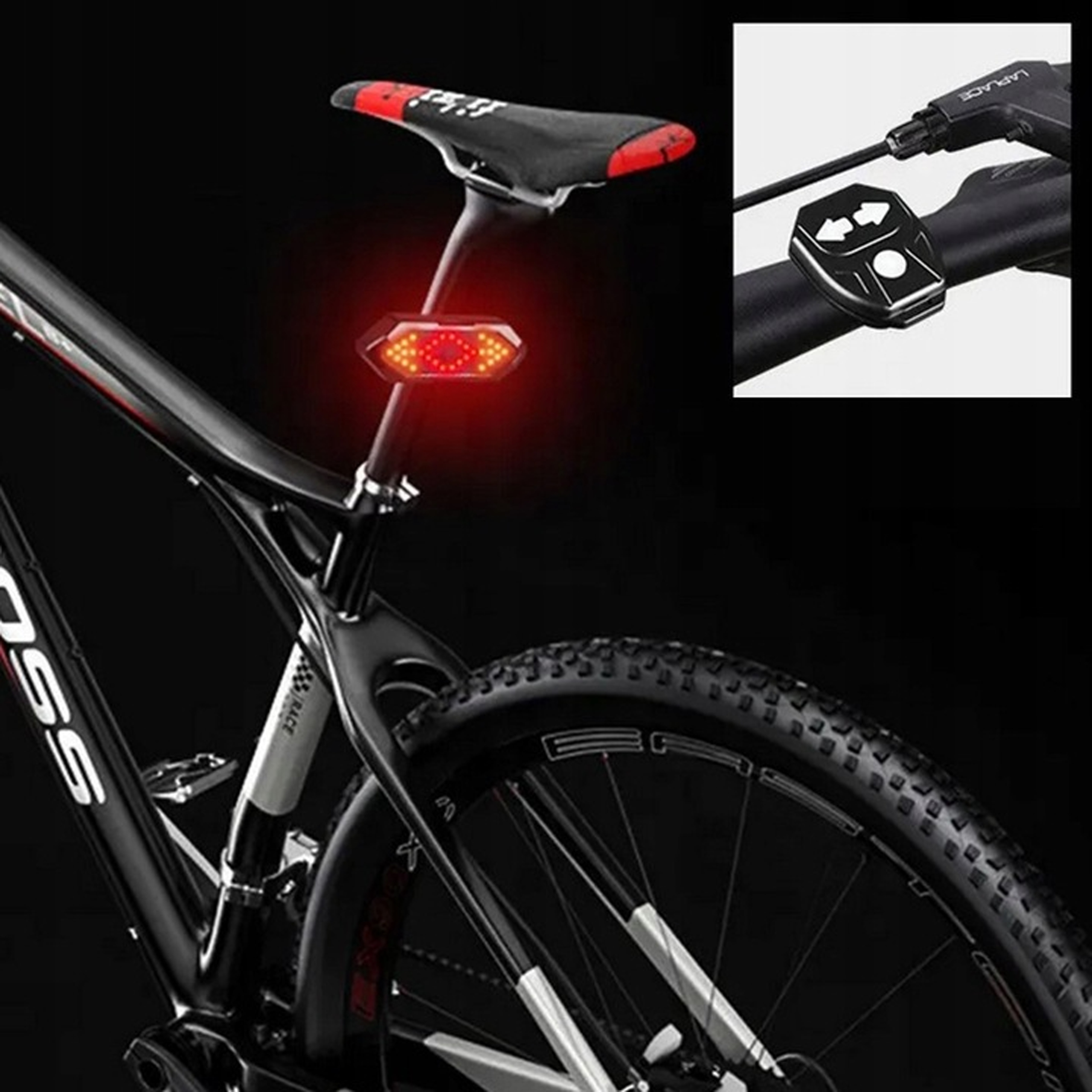 KIERUNKOWSKAZY ROWEROWE SYGNALIZACJA TYŁ LED MIGACZE LAMPKA TYLNA + PILOT Kolor dominujący czarny