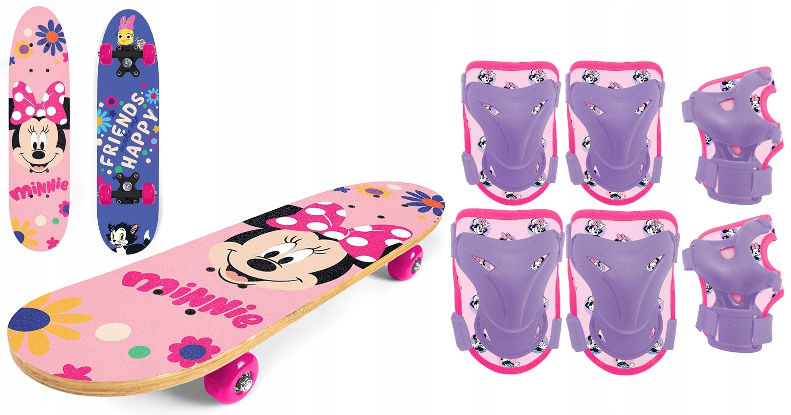 Deskorolka drewno mocna 61cm Ochraniacze na kolana nadgarstki Myszka Minnie