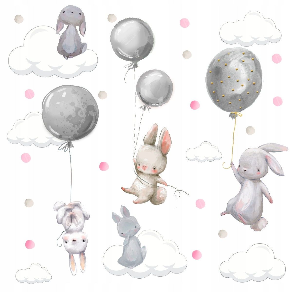 

Króliczki Różowe Groszki Naklejki Ścienne 100x100