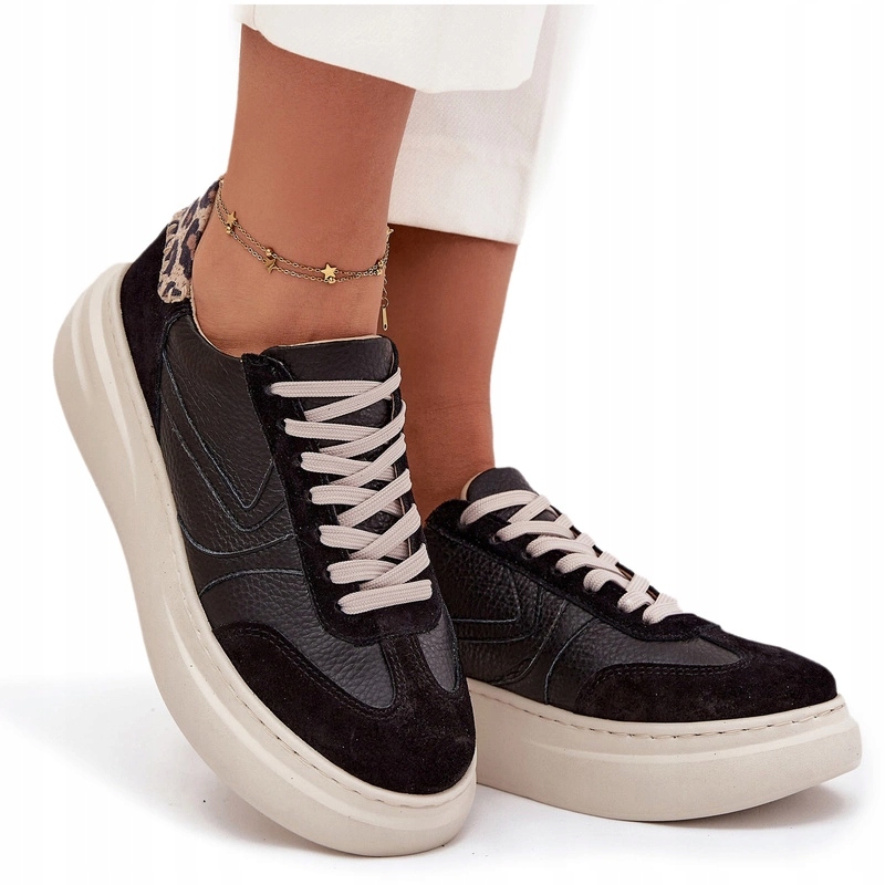 Dámské Tenisky Z Přírodní Kůže Platforma Zazoo N1263 Černé 36