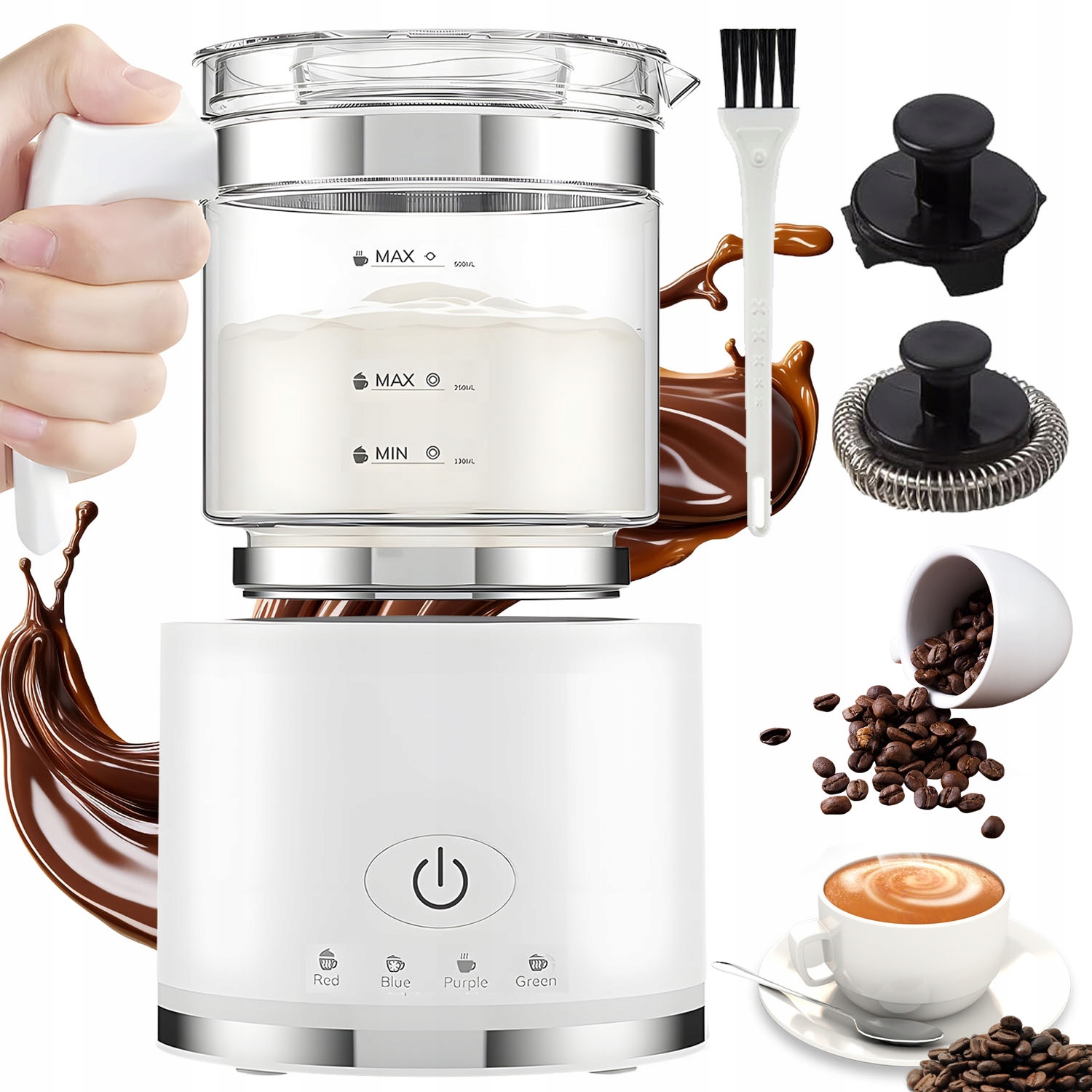 Elektrický Napěňovač Mléka Na Kávu 600 W, Ohřívač, 4 Režimy, 500 ML, Bílý