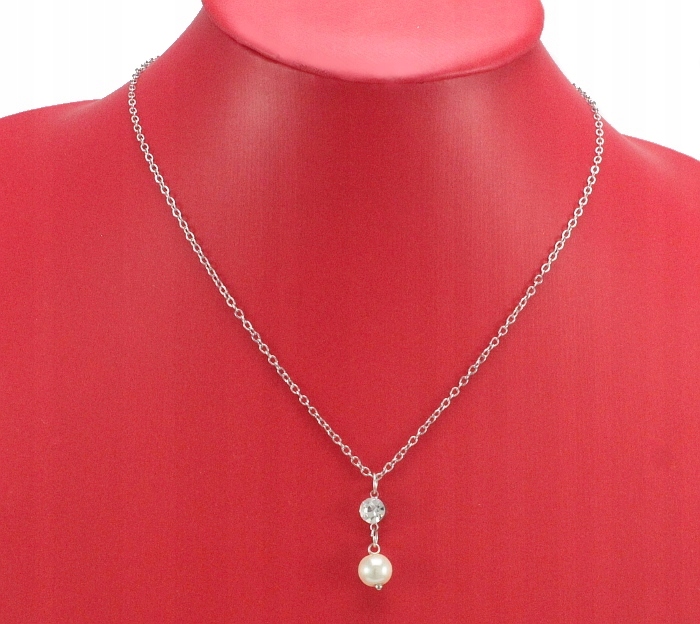 

Naszyjnik Łańcuszek Srebrny Perełki Cyrkonie