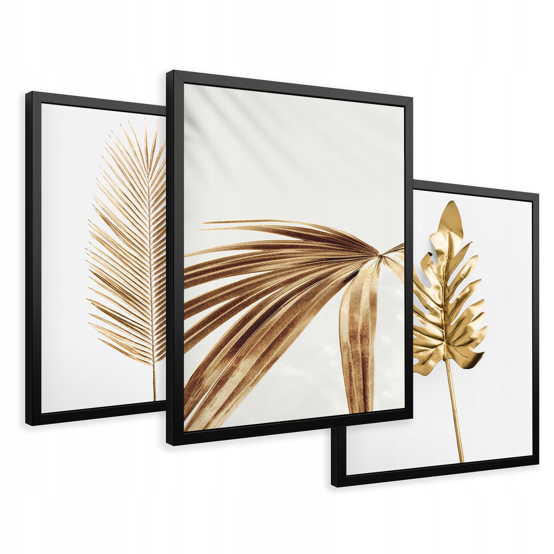 Zestaw Obrazy w ramie plakaty złote palmy liście tryptyk 43x99
