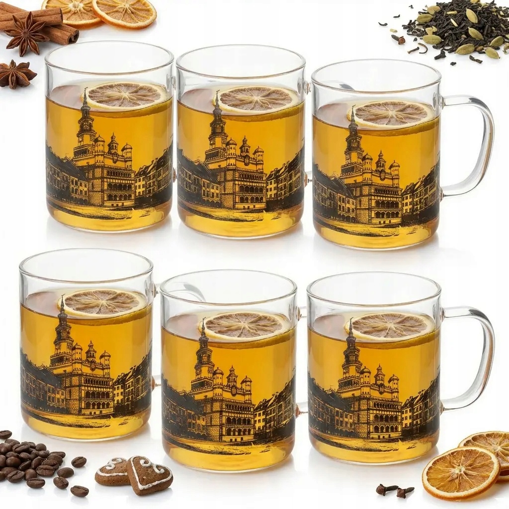 Sklenice Hrnek Potisk Město Toruň 400 ML Sada 6 Sklenic Hrnků Sklo