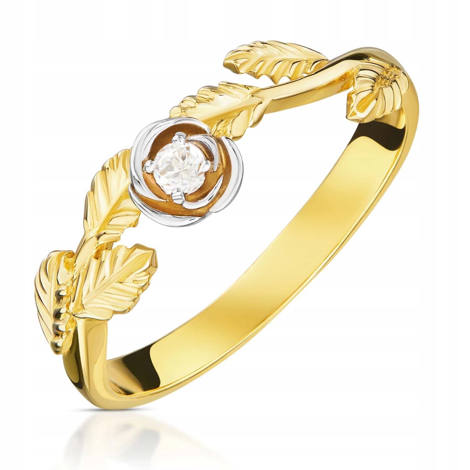 Prstýnek s bílým kamenem a lístky ryzost 585