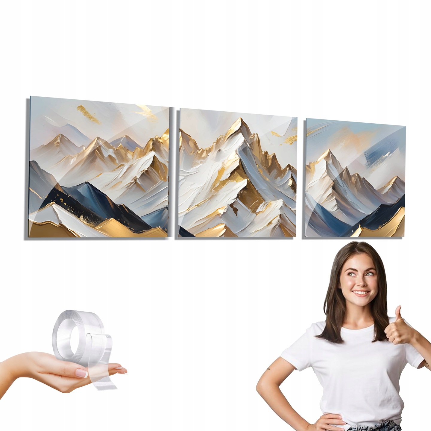 Sada 3 obrazů Hory obrazy na zeď 20x20 na plexiskle triptych