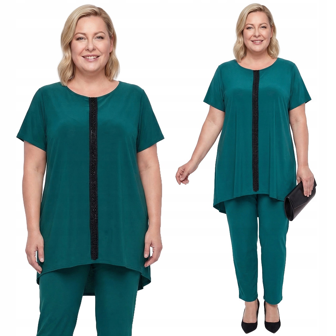 Zelený komplet, černá aplikace plus size, velikost 48/50