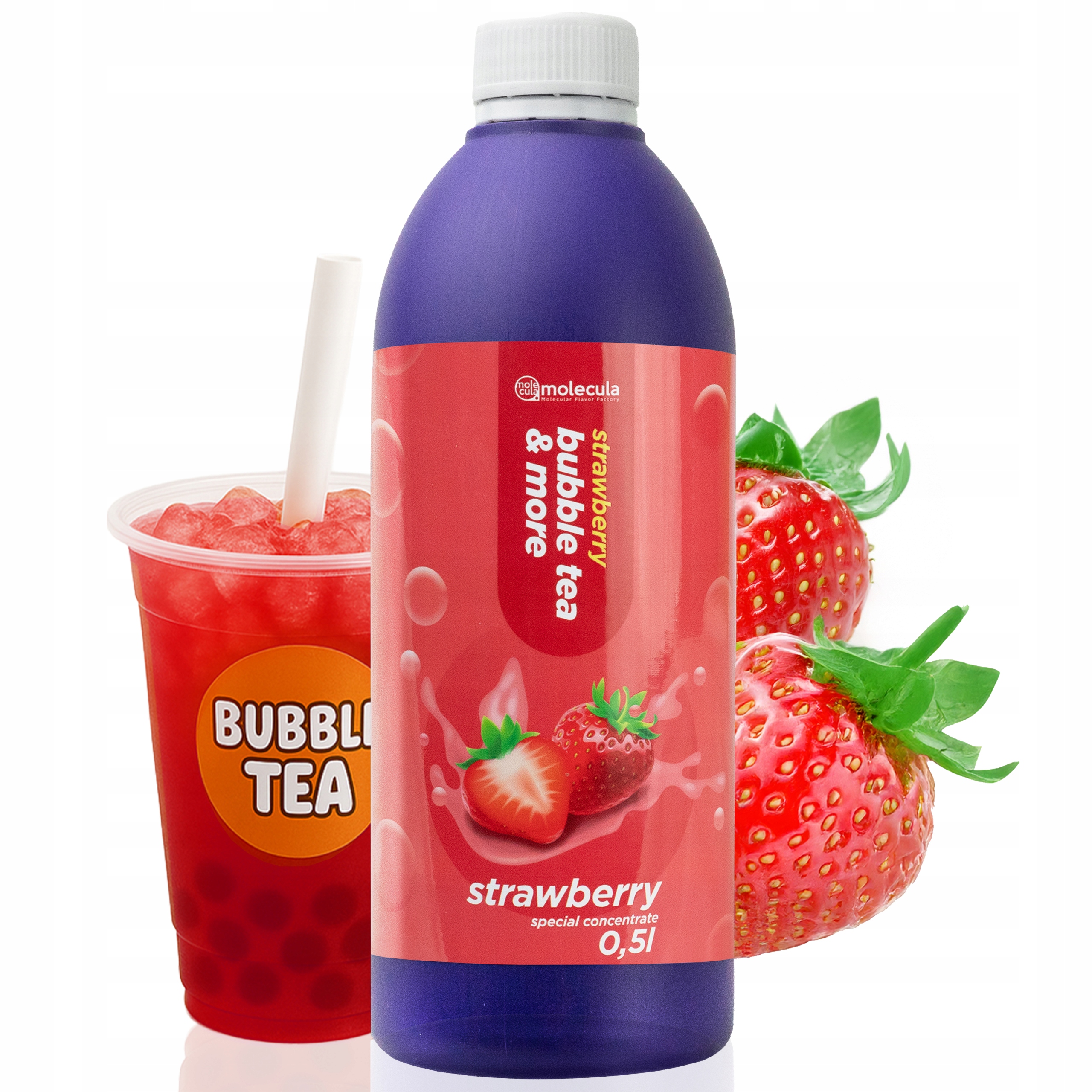 Molecula - SYROP do BUBBLE TEA - 0.5L - SOK KONCENTRAT - TRUSKAWKA