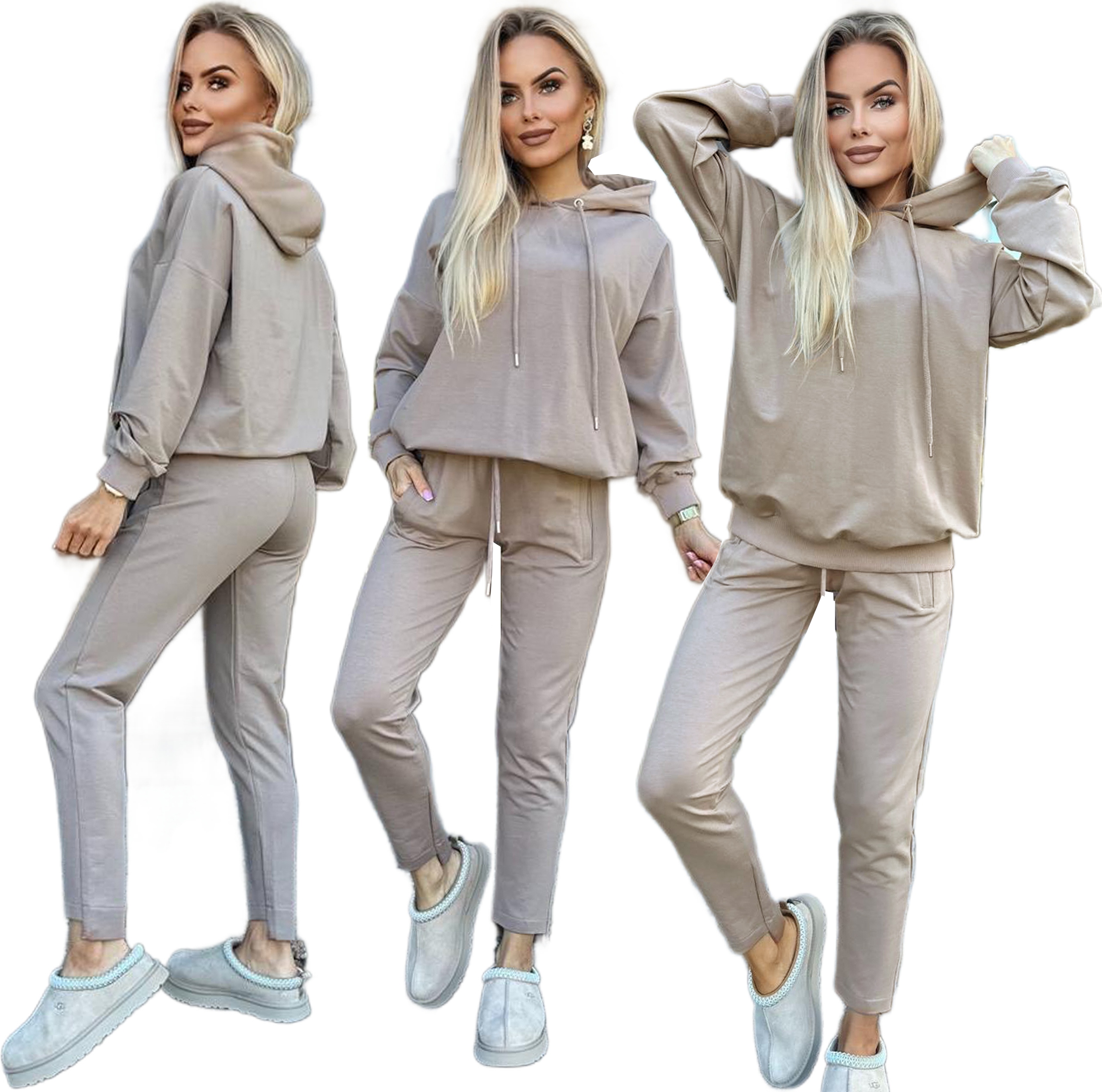 Dámská bavlněná tepláková souprava Teplákovka kalhoty mikina s kapucí XL Rebeca