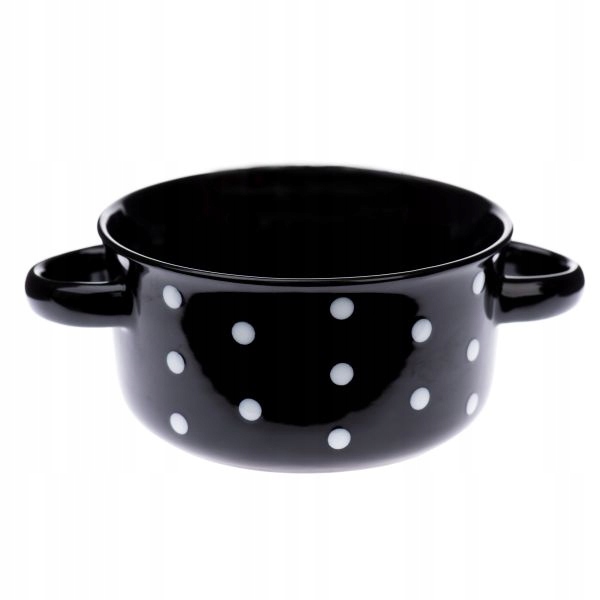 

Miska ceramiczna z uszkami czarna kropki miseczka