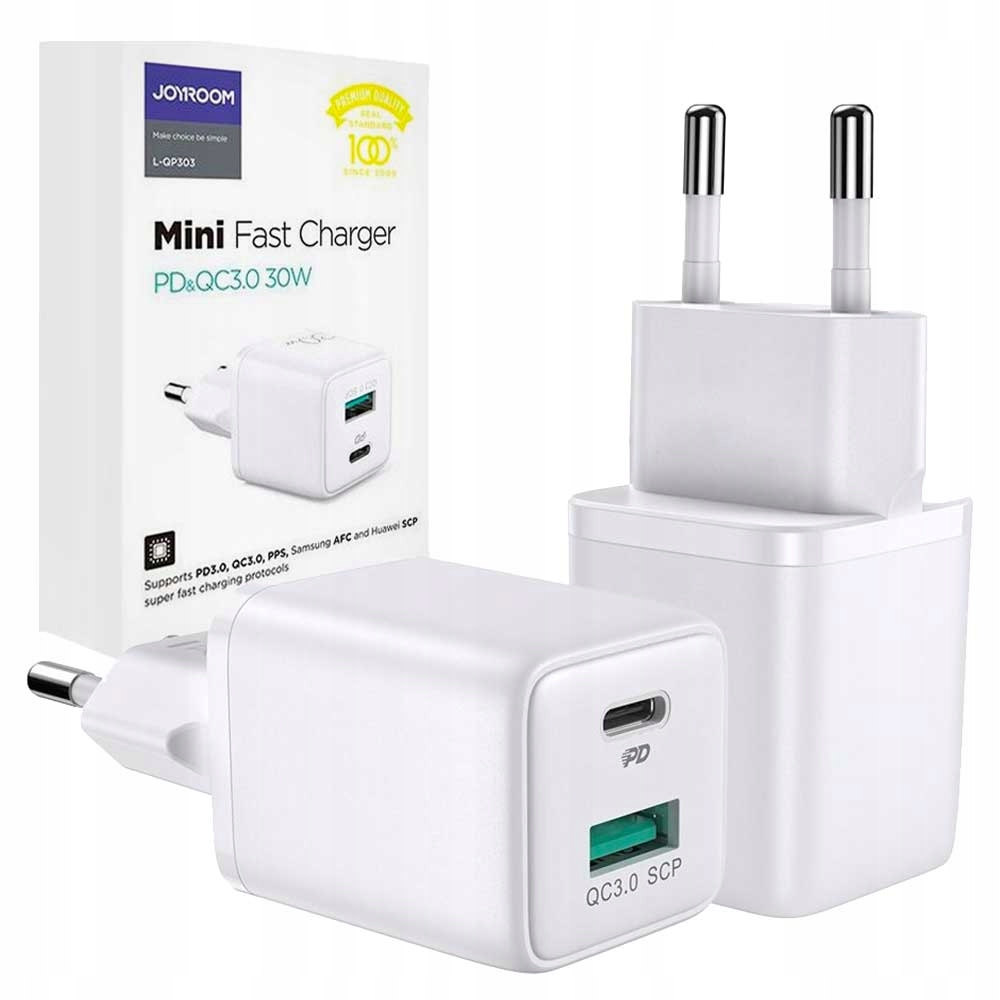 JOYROOM ŁADOWARKA SIECIOWA USB/USB C 30W PD QC 3.0 SZYBKIE ŁADOWANIE