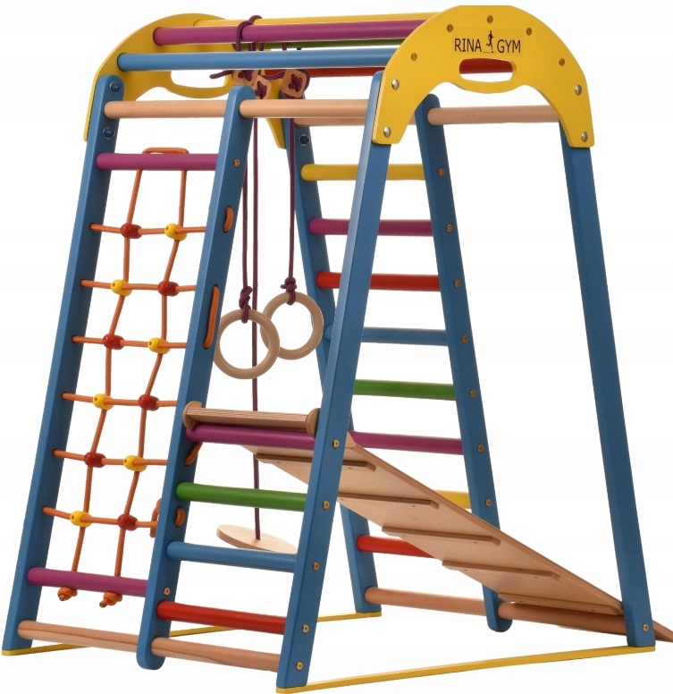 DREWNIANY PLAC ZABAW 5 w 1 DRABINKA ZJEŻDZALNIA Trójkąt wspinaczkowy Model RINAGYM KIDS- 2