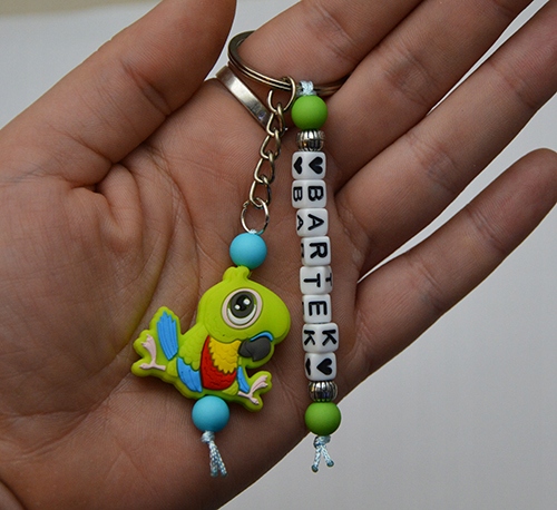 BRELOK DO KLUCZY PLECAKA Z IMIENIEM PAPUGA Marka bez marki