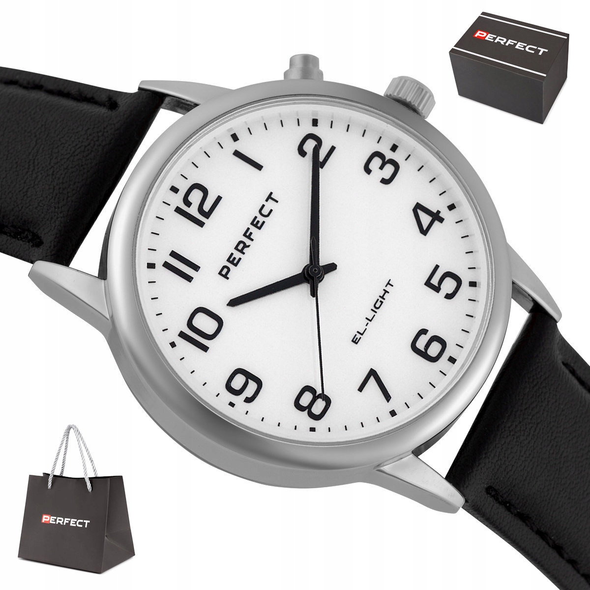 Pánské Čitelné Stříbrné Podsvícené Hodinky Perfect Pe EL001W-01 40 mm