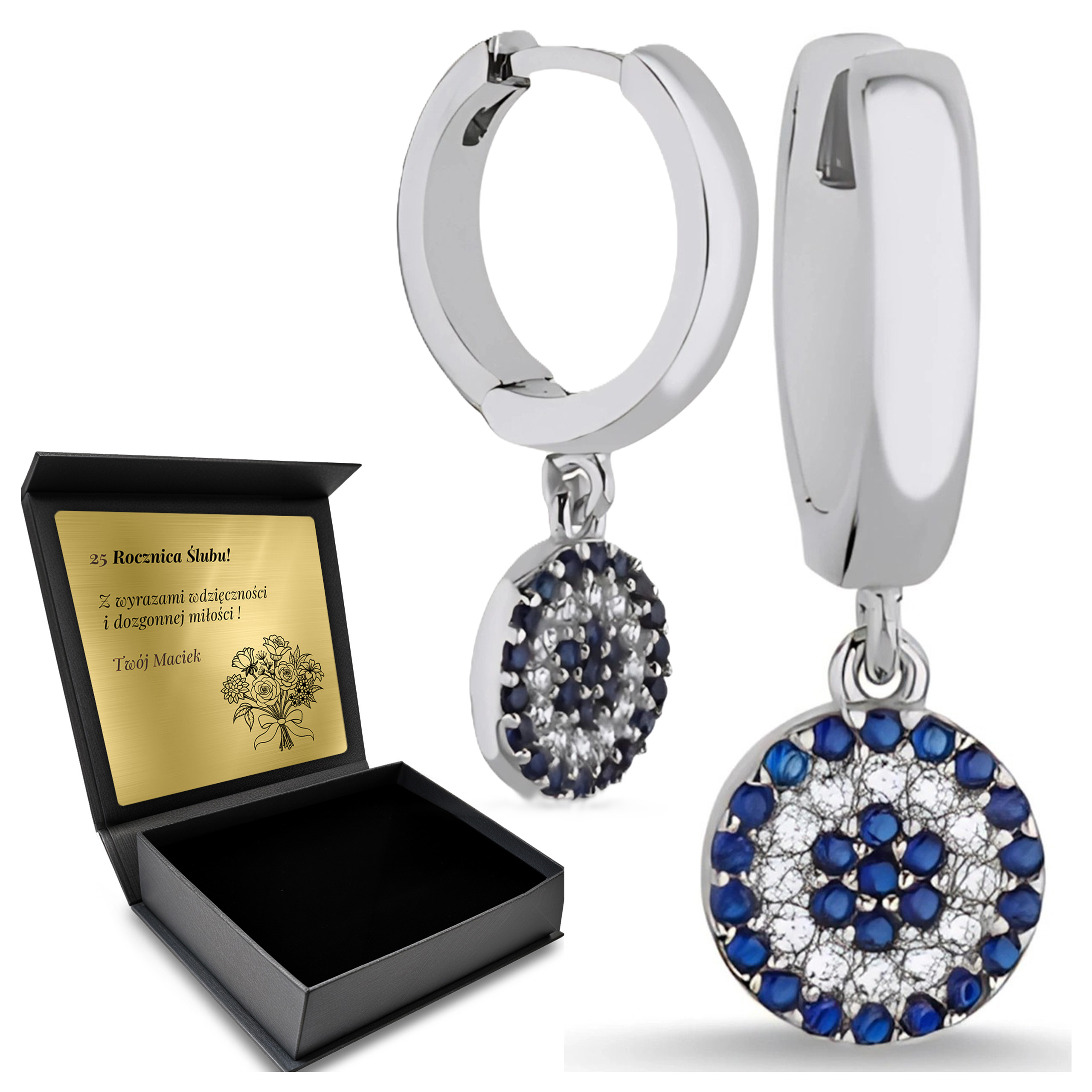 Stříbrné Náušnice Závěsné Zirkony Oko proroka Šperky pro ženy Gravírování