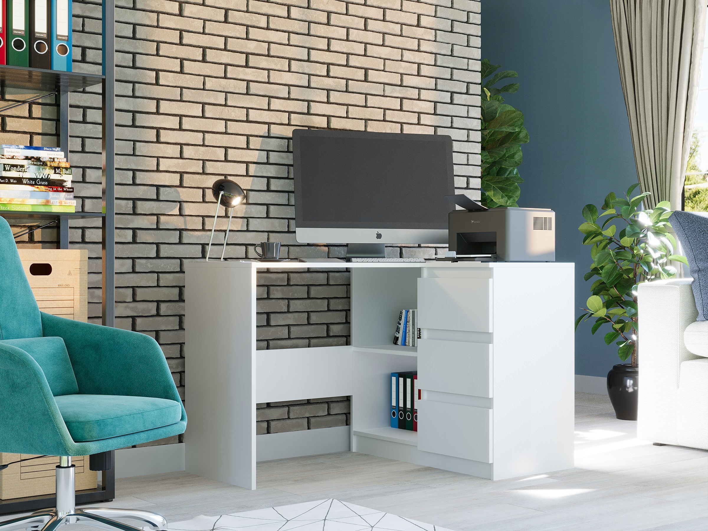 MEBLE BIURKO NAROŻNE KOMPUTER PRAWE BIAŁE N-4P