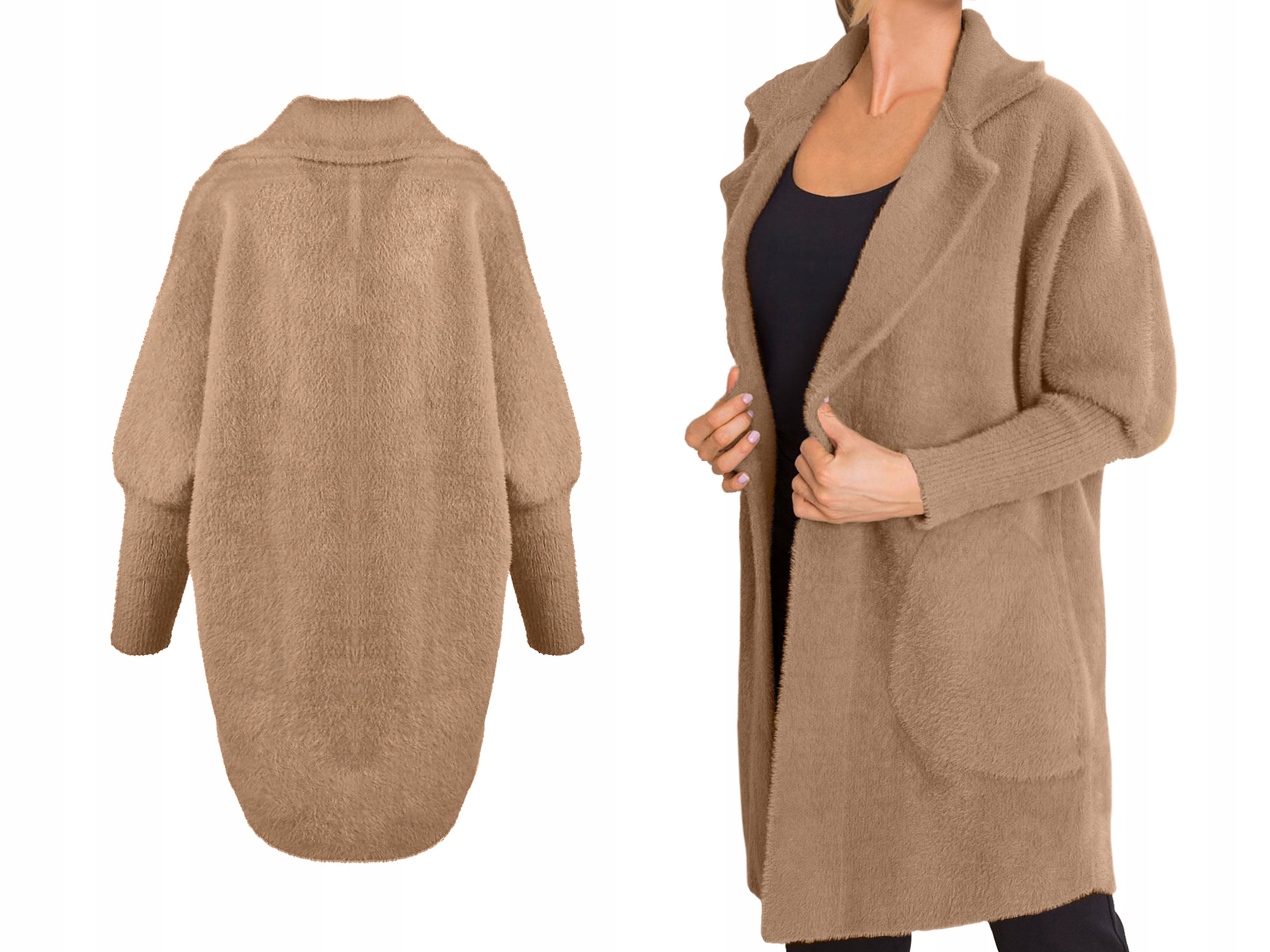 

Płaszcz Narzutka Oversize Alpaka Krótki Camel Uni