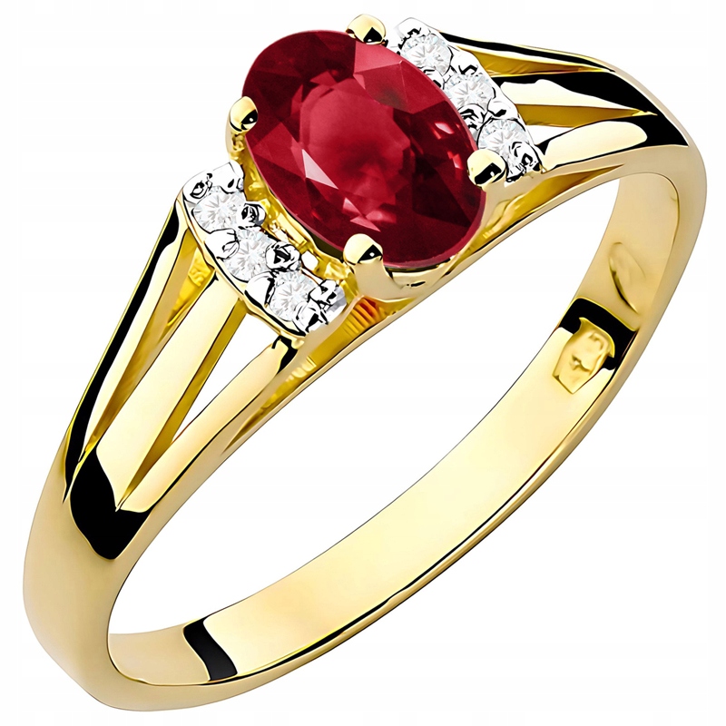 Zlatý Prstýnek ryzosti 585 s granátem 0,50 ct a brilianty 0,052 ct 14k
