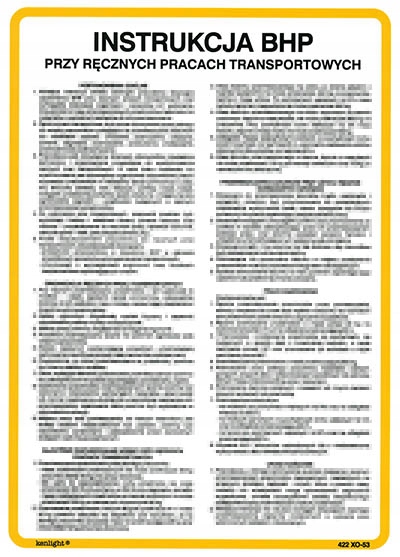 INSTRUKCJA BHP PRZY RĘCZNYCH PRACACH TRANSPORTOWYCH 25x35 CM PCV