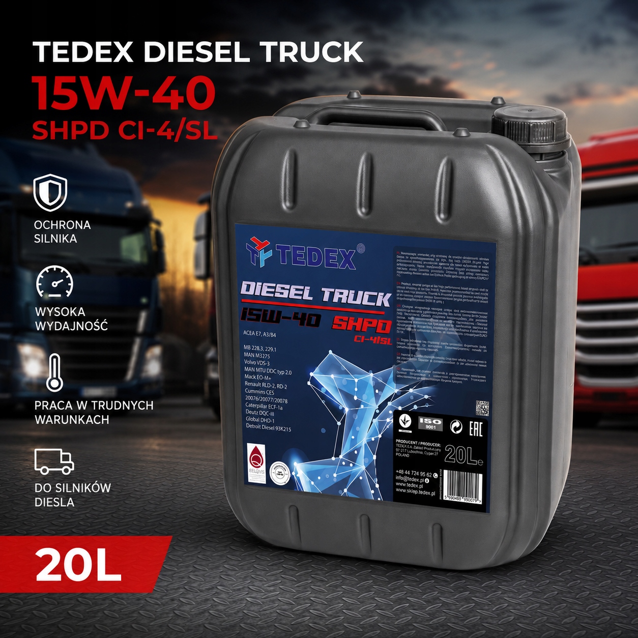 Tedex Diesel Truck Shpd 15W40 20L Olej Silnikowy CI-4 /sl E7