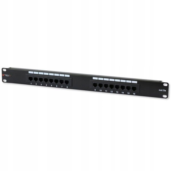Patch panel 1U Utp 16xR J45 Cat.5e, czarny
