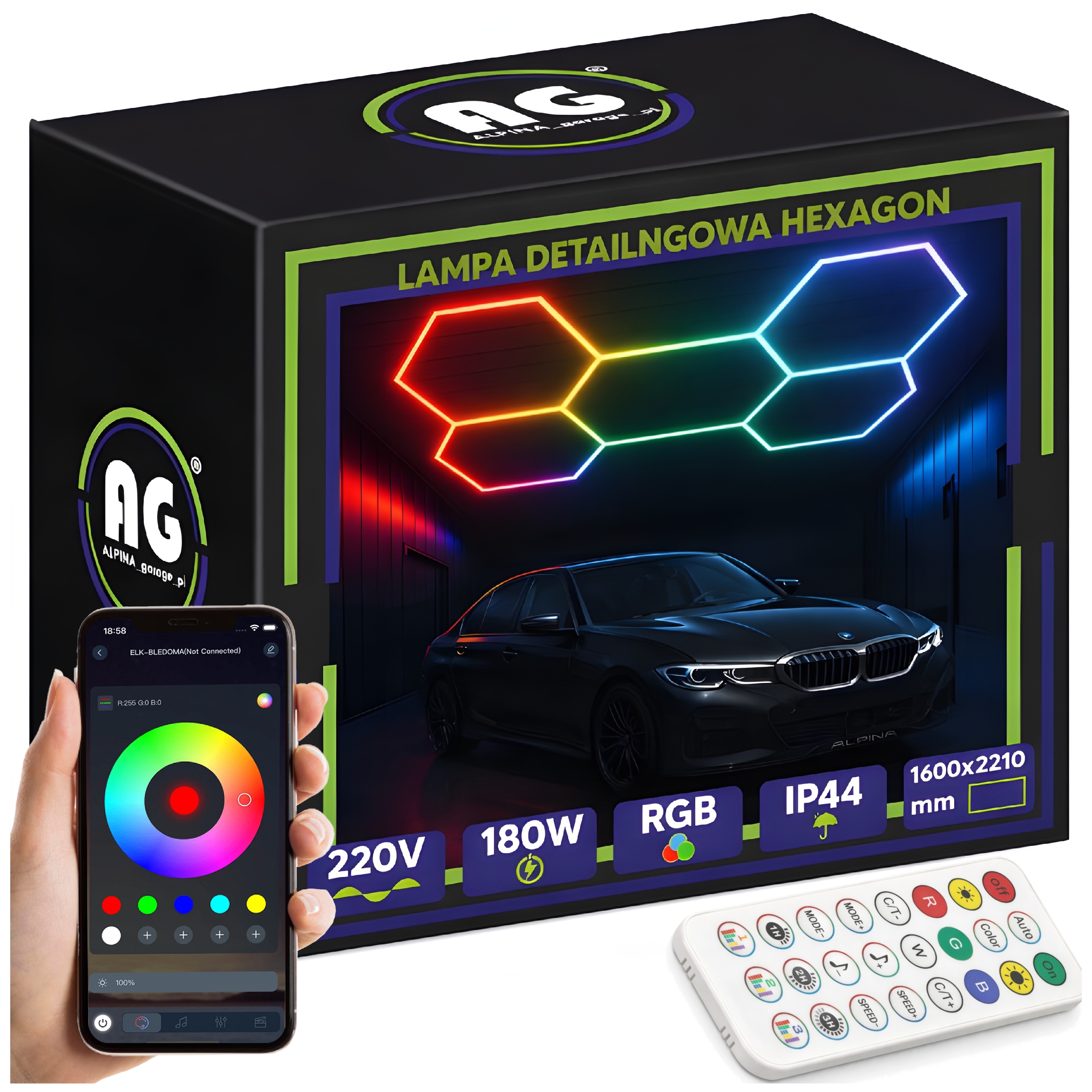 Hexagón Led Rgb lampa Osvetlenie Garáž Dielňa Dom 180W Včelí Plást