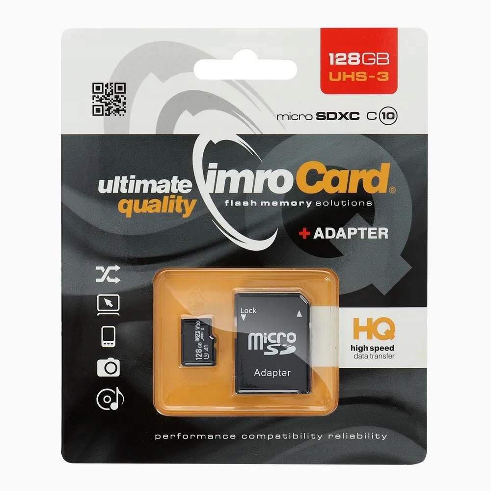 Imro karta pamięci microSD 128GB 100MB/s class 10 Uhs 3 4K z adapterem Sd